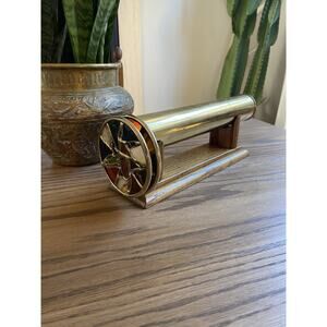 Antique Brass Wheeled Kaleidoscope Dual Wheeled with Wooden Display Stand
